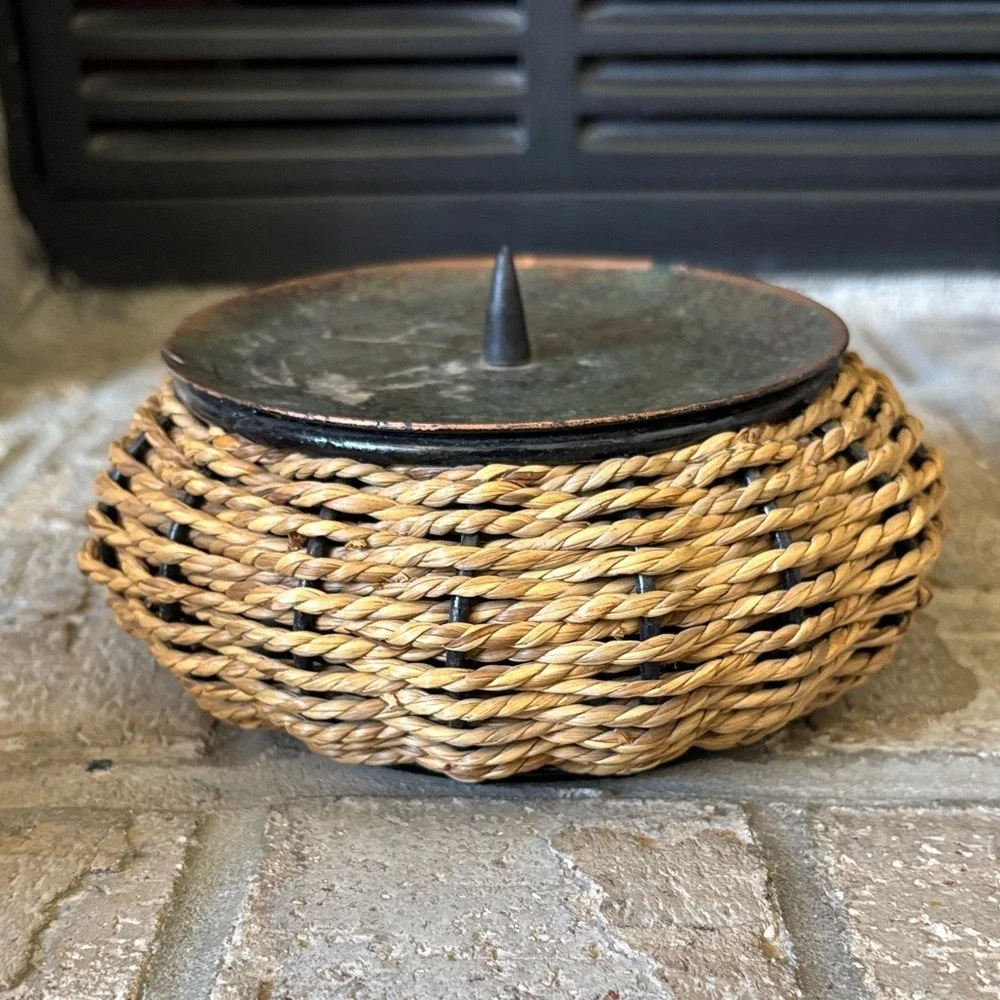 Vintage Rounded Woven‎ Basket Candle Holder 6